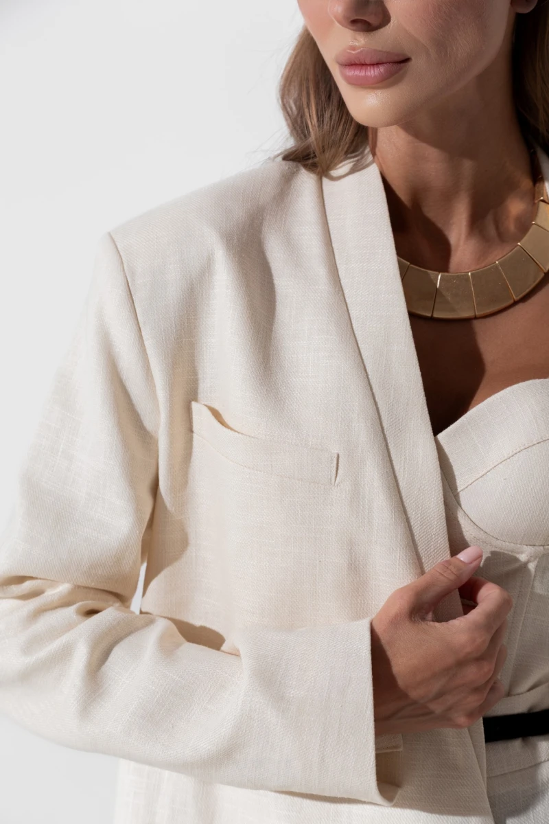 Buy beige linen jacket tie-front | VOVK